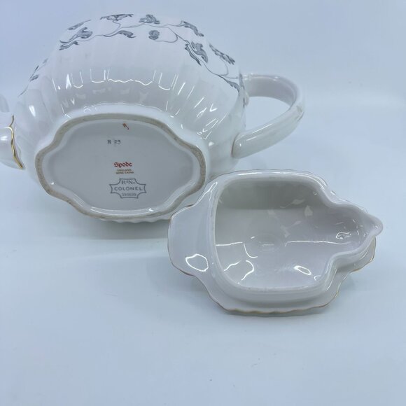 spode colonel gray bone china tea coffee pot floral garland gold trim - Picture 6 of 8
